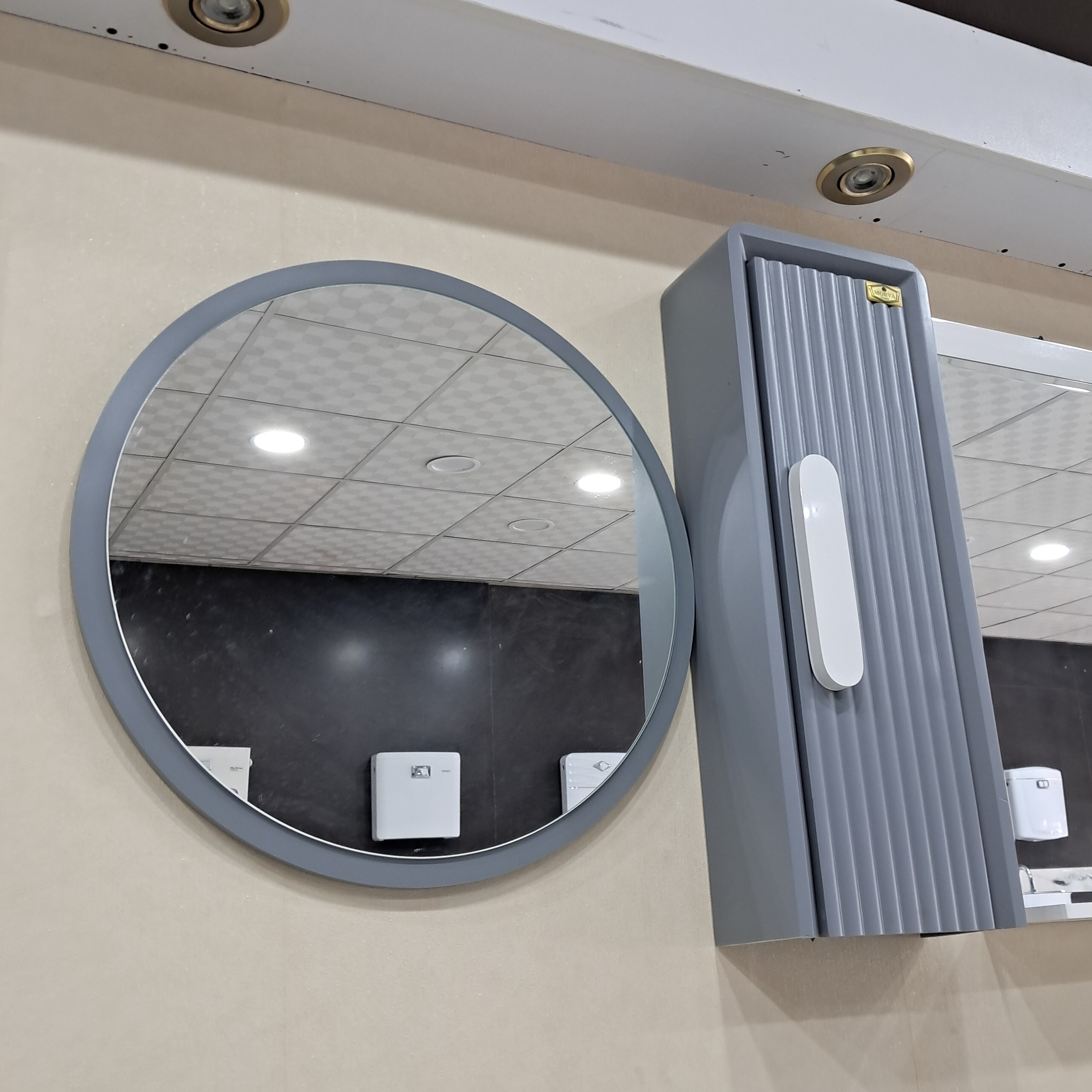 آینه و باکس PVC ساینا گرد طوسی مروا کابین (عرض 60 ارتفاع 60) (پس کرایه)