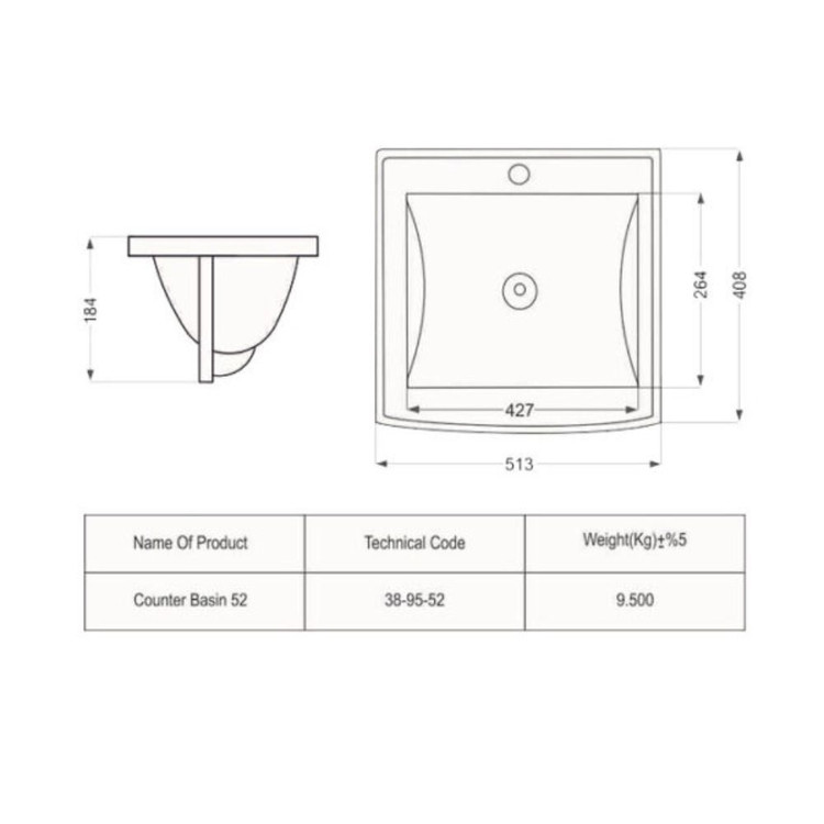 فول ست روشویی کابینتی مروا کابین مدل آلفا 52 مروارید (طول 52 عرض 41) (پس کرایه)