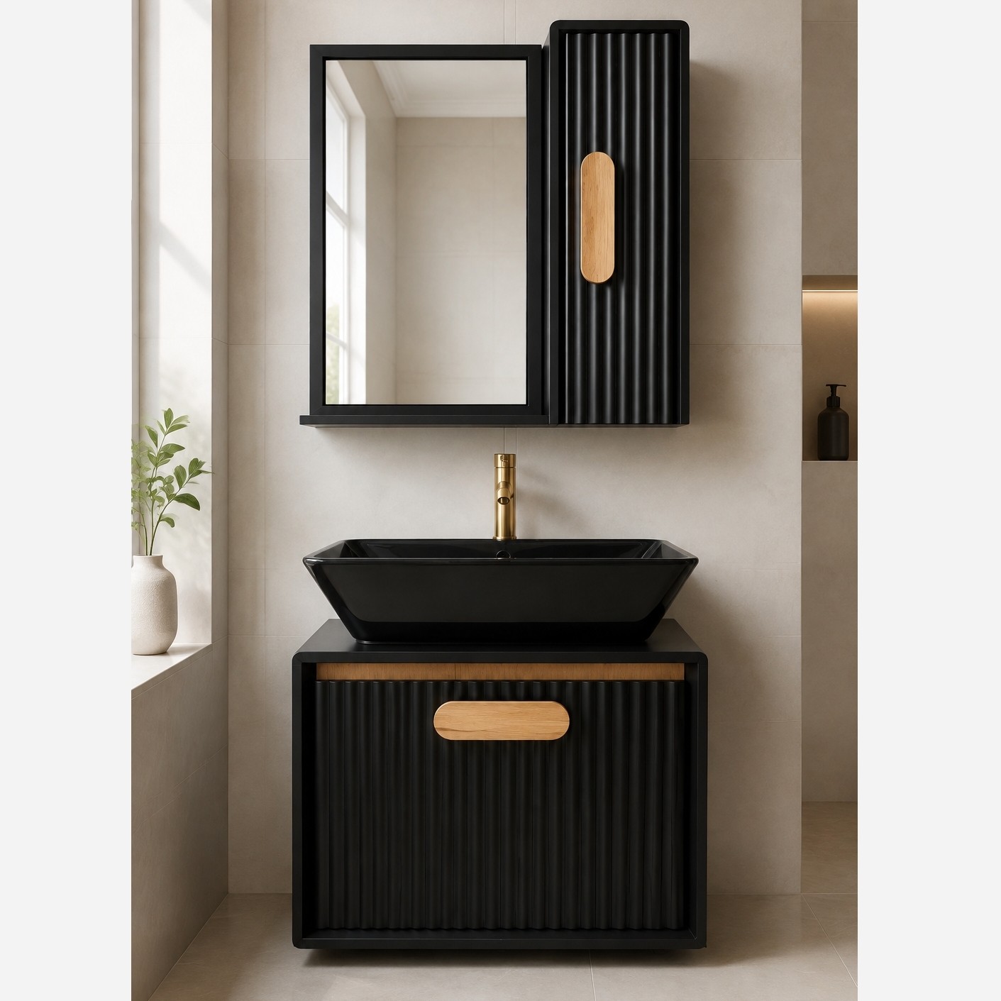 فول ست روشویی کابینتی مروا کابین مدل ساینا 50 مشکی (طول 50 عرض 35) (پس کرایه)