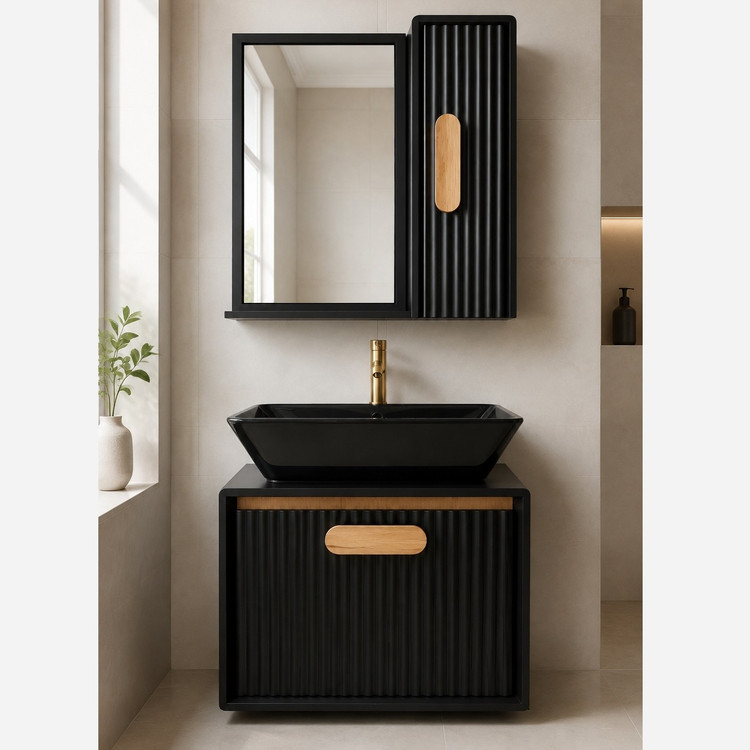 فول ست روشویی کابینتی مروا کابین مدل ساینا 50 مشکی (طول 50 عرض 35) (پس کرایه)